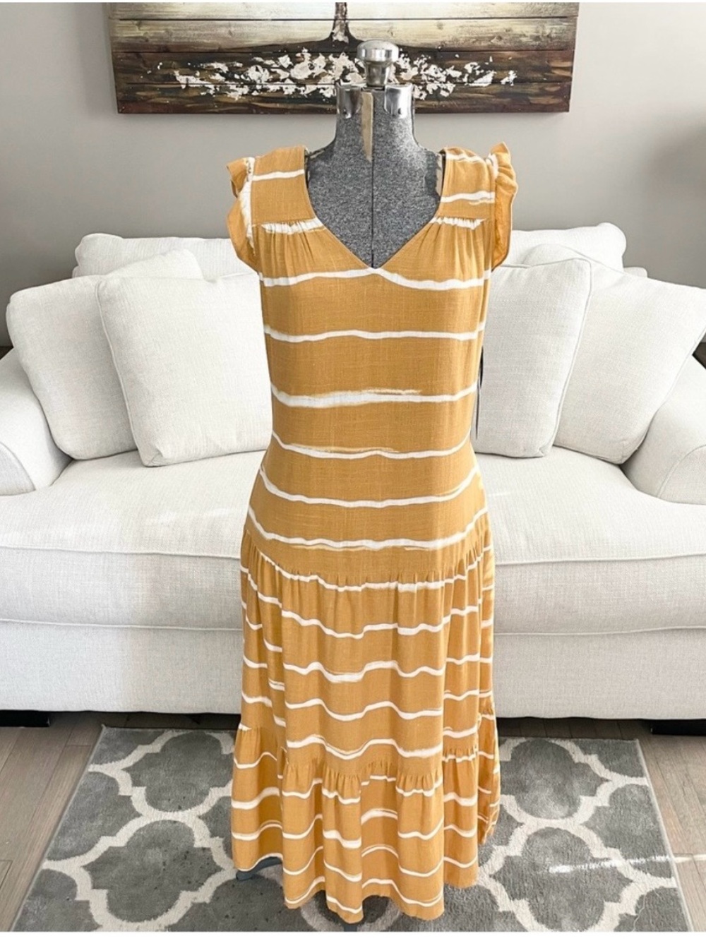 NWT Simply Vera Vera Wang golden yellow striped Maxi dress